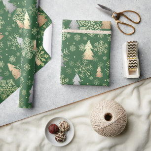 Elegant Gold & Silver Christmas Tree Snowflakes Wrapping Paper
