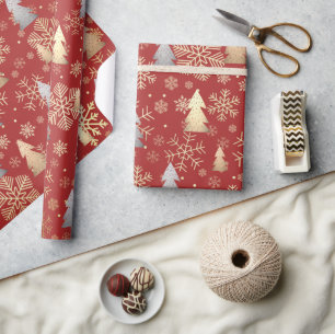 Elegant Gold & Silver Christmas Tree Snowflakes Wrapping Paper
