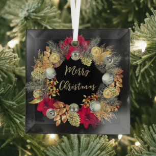 Elegant Gold Silver Christmas Wreath on Glass Glass Tree Decoration