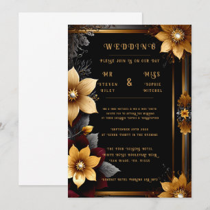 Elegant Gold & Silver Floral Wedding Invitations