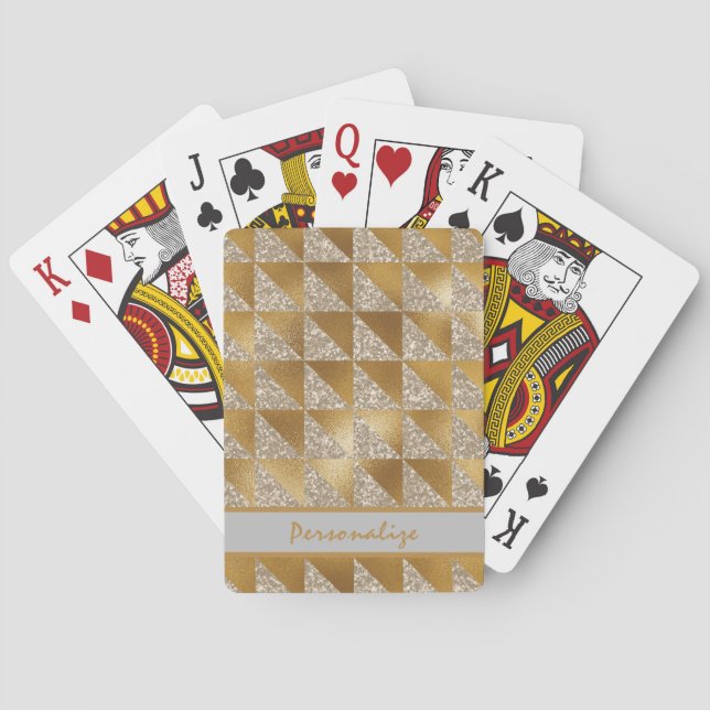 Elegant Gold Silver Glitter Pattern Personalise Playing Cards (Back)
