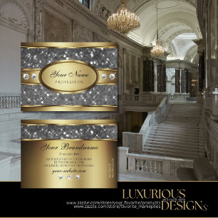Elegant Gold Silver Glitter Stars and Diamonds Business Card