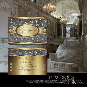 Elegant Gold Silver Glitter Stars Diamond Initials Business Card