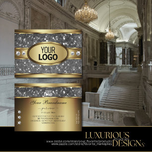 Elegant Gold Silver Glitter Stars Diamonds Logo Business Card