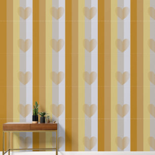 Elegant Gold Silver Grey Striped Hearts Pattern Wallpaper