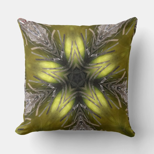 Elegant Gold Silver Kaleidoscope Christmas Star Cushion (Front)