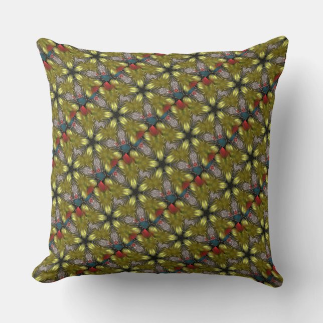 Elegant Gold Silver Kaleidoscope Christmas Star Cushion (Front)