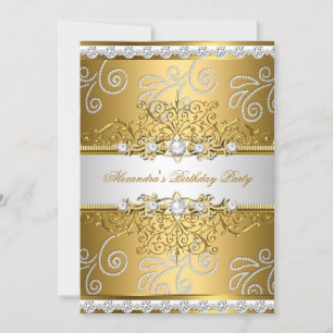Elegant Gold Silver Lace Diamond Overlay Party Invitation