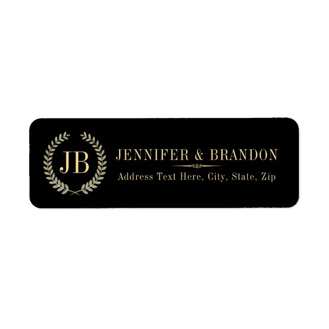 Elegant Gold & Silver Laurel Wreath Return Address Label (Front)