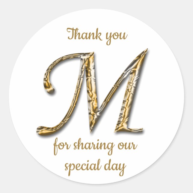 Elegant Gold Silver Letter M Monogram Thank You Classic Round Sticker (Front)