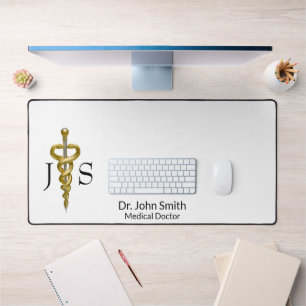 Elegant Gold Silver Medical Classy Noble Asclepius Desk Mat