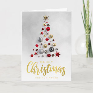 Elegant Gold Silver Merry Christmas Non Photo Foil Holiday Card