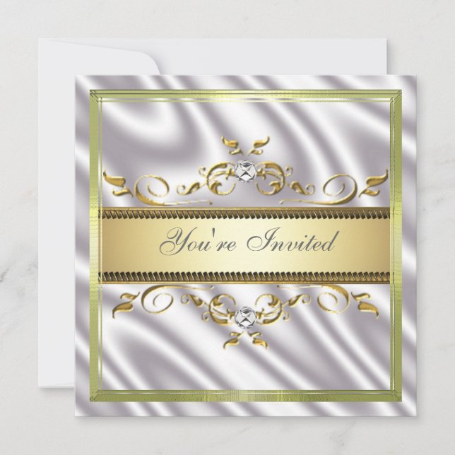 Elegant Gold Silver Silk/Satin Invitation Template (Front)