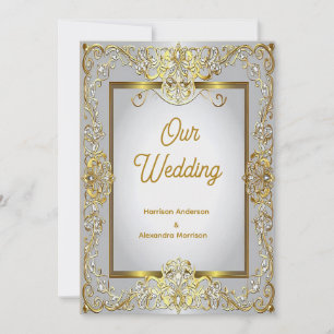 Elegant Gold & Silver Wedding Invitation – Ornate 