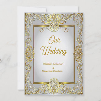Elegant Gold & Silver Wedding Invitation – Ornate