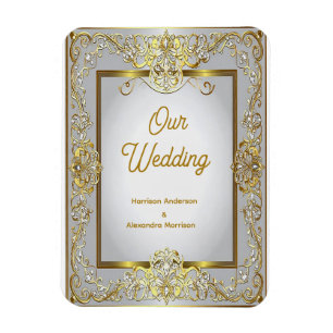 Elegant Gold & Silver Wedding Invitation – Ornate Magnet