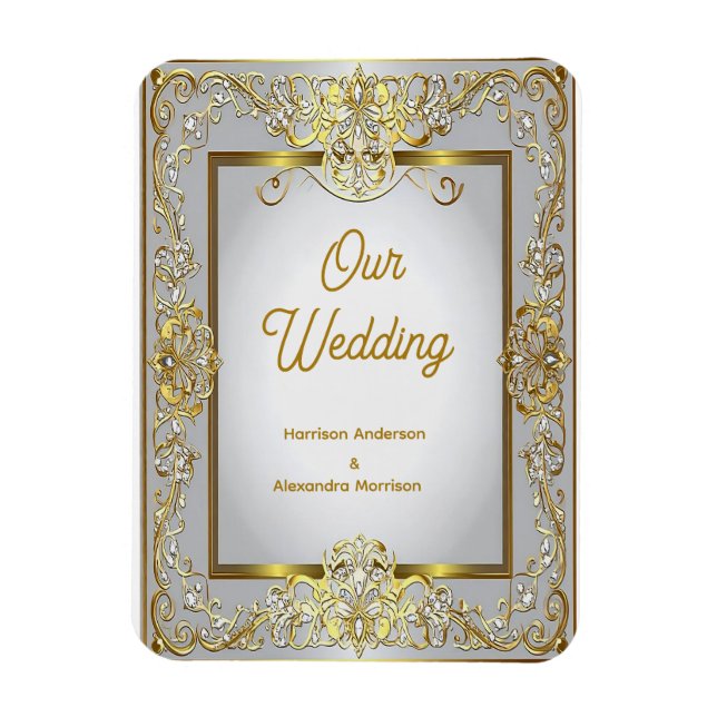 Elegant Gold & Silver Wedding Invitation – Ornate  Magnet (Vertical)