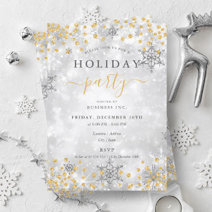 Elegant Gold Silver Xmas Winter Company Holiday  Invitation