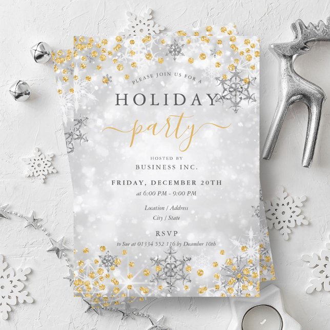 Elegant Gold Silver Xmas Winter Company Holiday  Invitation (Elegant Gold Silver Xmas Winter Company Holiday Invitation)