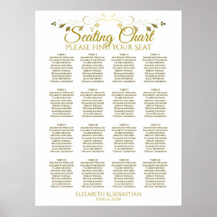 Elegant Gold Simple 16 Table Wedding Seating Chart