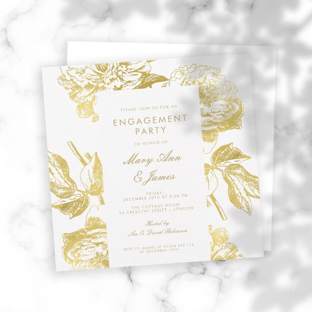 Elegant Gold Simple Floral Engagement Party Invitation (Creator Uploaded)