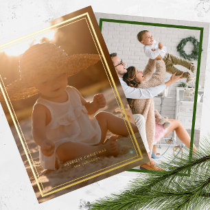 Elegant Gold Simple Frames Christmas Photo Foil Holiday Card