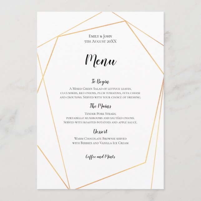 Elegant Gold Simple Geometric Frame Menu (Front)