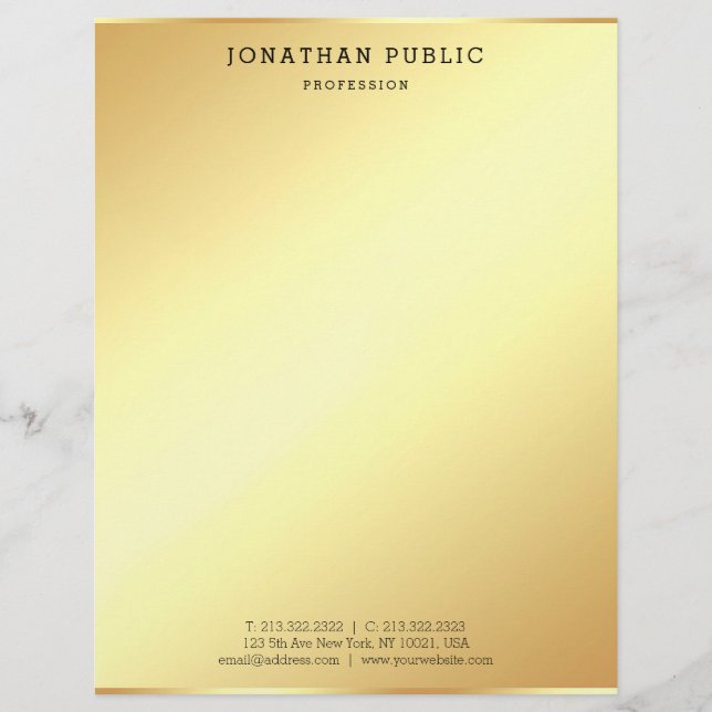 Elegant Gold Simple Modern Professional Template Custom Letterhead (Front)