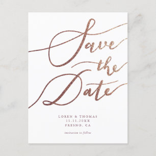 Elegant Gold Simple Script Wedding Save The Date Announcement Postcard