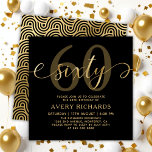 Elegant Gold Sixty Script Black 60th Birthday Invitation<br><div class="desc">Elegant Chic Black and Gold Sixty Script 60th Birthday Invitation. This modern birthday party invitation template features stylish „sixty” text in huge faux gold foil swirly handwritten calligraphy (or typography) script with swash tails, paired with the number “60” for added emphasis, party details in gold colour on black background. At...</div>