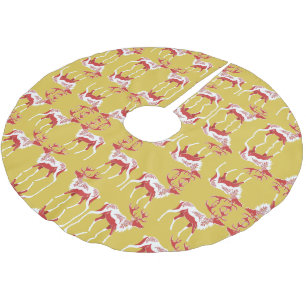 Elegant Gold Snow Deer Moose merry Xmas Pattern Brushed Polyester Tree Skirt