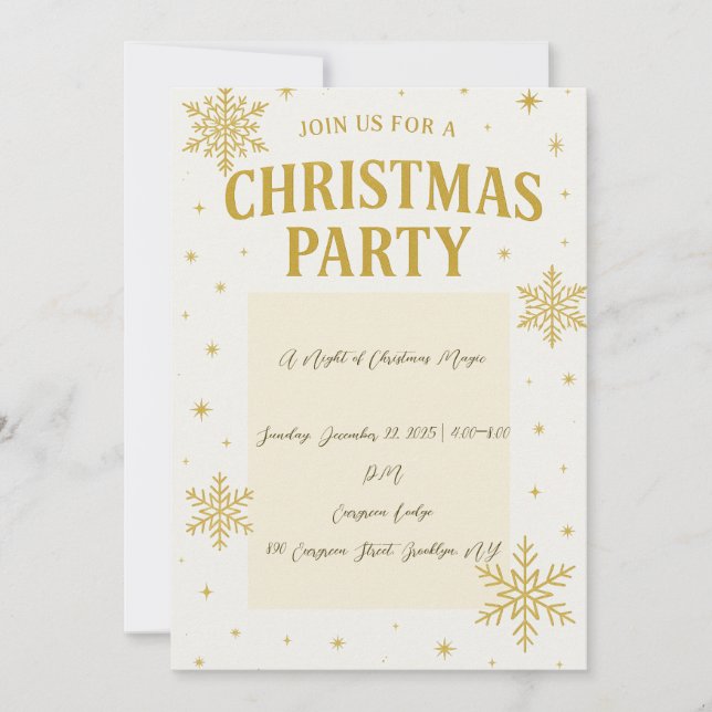 Elegant Gold Snowflake Christmas Party Invitation (Front)