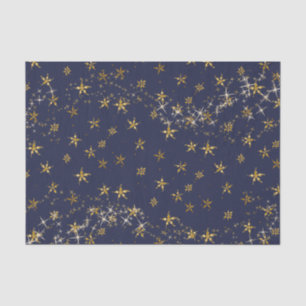 Elegant Gold Snowflake Christmas Twinkle Star Navy Tissue Paper