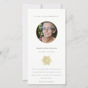 Elegant Gold Snowflake Circle Photo Memorial Thank You Card