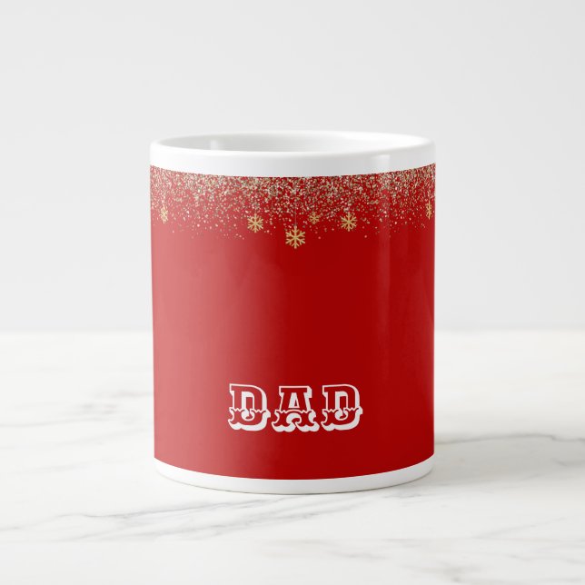 Elegant gold Snowflake falling Christmas Red name Large Coffee Mug (Front)