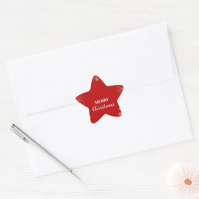 Elegant gold Snowflake falling Christmas Red name Star Sticker (Envelope)