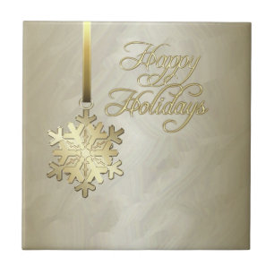 Elegant Gold Snowflake Gold Foil Holiday Tile