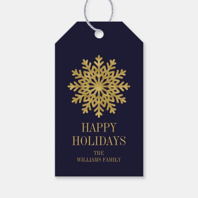 Elegant Gold Snowflake Holiday Gift Tag (Front)