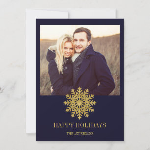 Elegant Gold Snowflake Holiday Photo Card