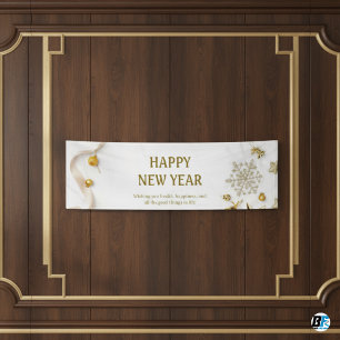 Elegant Gold Snowflake Marble Happy New Year Banner