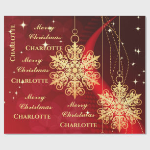 Elegant Gold Snowflake Name Template Christmas Wrapping Paper