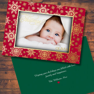 Elegant Gold Snowflake Photo Frame Foil Holiday Card