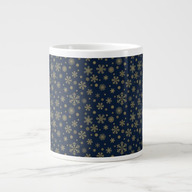 Elegant Gold Snowflake Winter Pattern Large Coffee Mug (Front)