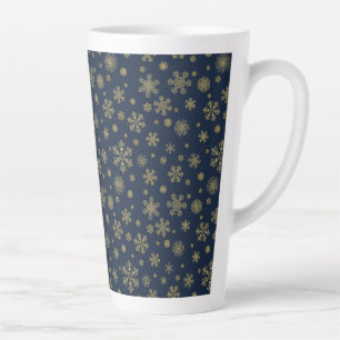 Elegant Gold Snowflake Winter Pattern Latte Mug
