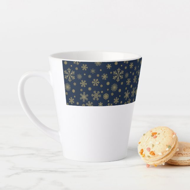 Elegant Gold Snowflake Winter Pattern Latte Mug (In Situ)