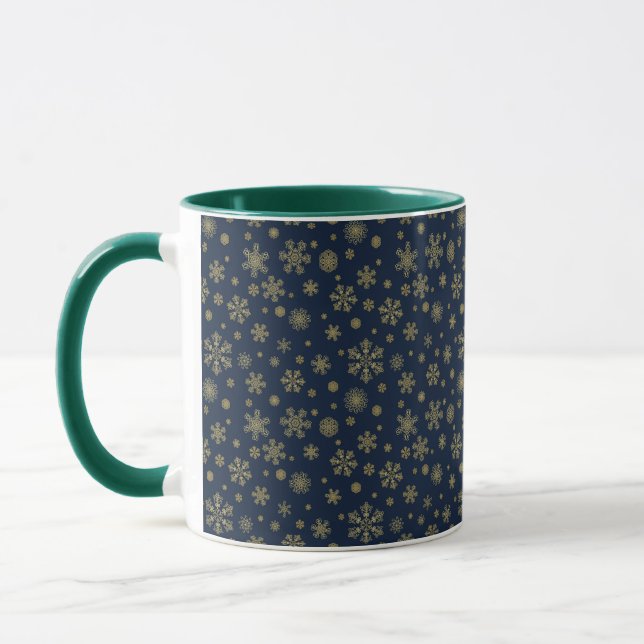 Elegant Gold Snowflake Winter Pattern Mug (Left)