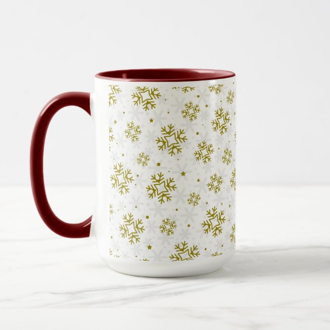Elegant Gold Snowflake Winter Pattern Mug (Left)