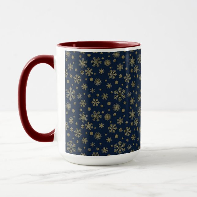 Elegant Gold Snowflake Winter Pattern Mug (Left)