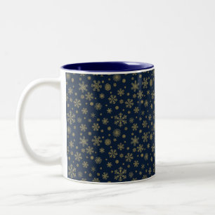 Elegant Gold Snowflake Winter Pattern Two-Tone Coffee Mug