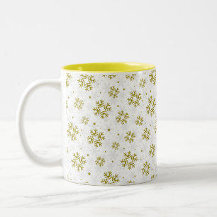 Elegant Gold Snowflake Winter Pattern Two-Tone Coffee Mug
